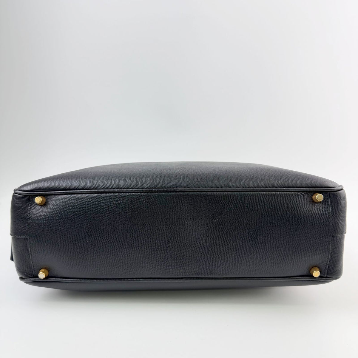 Prada Saffiano Triangle Logo Bowling Shoulder Bag Leather Black Gold Vintage — view 6