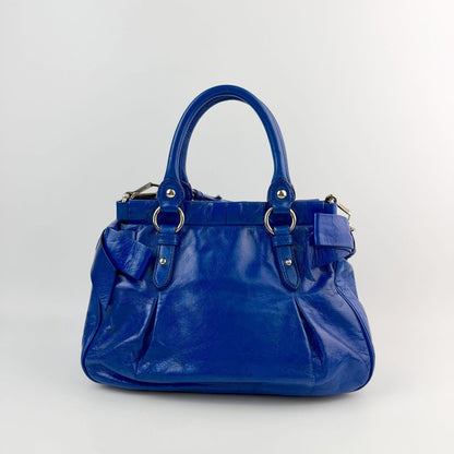 Miu Miu Logo Side Ribbon Gather 2-Way Shoulder Bag Leather Blue Vintage — view 4