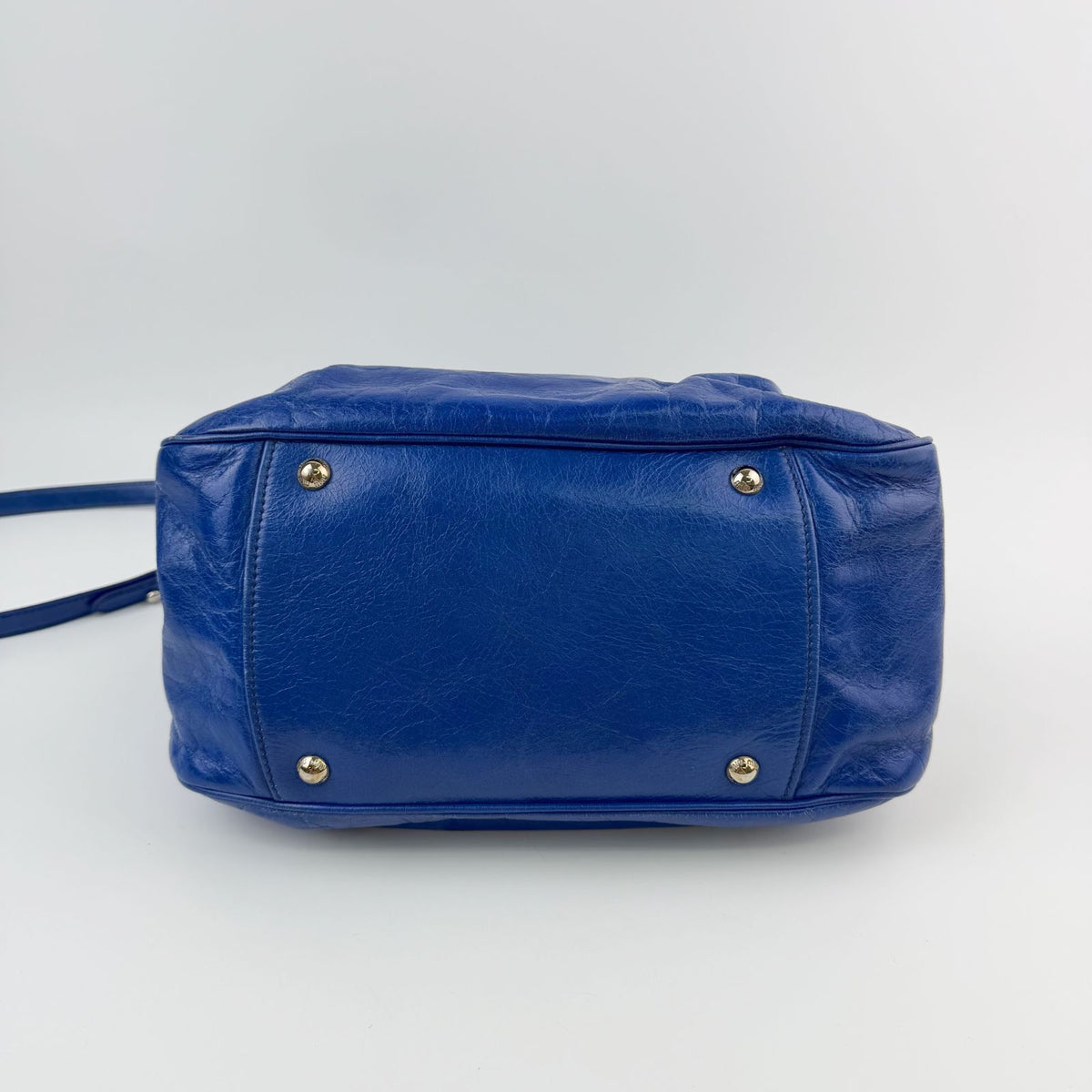 Miu Miu Logo Side Ribbon Gather 2-Way Shoulder Bag Leather Blue Vintage — view 7