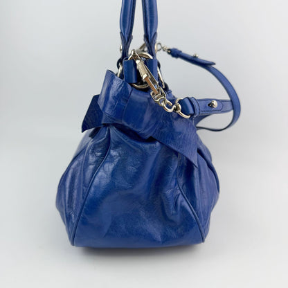 Miu Miu Logo Side Ribbon Gather 2-Way Shoulder Bag Leather Blue Vintage — view 5