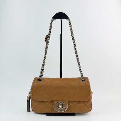 Chanel Quilted Wild Stitch CC Logo Tassel Chain Shoulder Bag Leather Camel — view 4