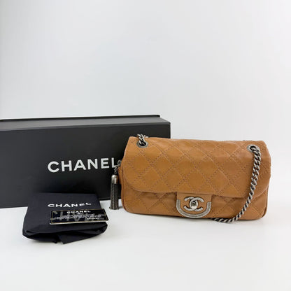 Chanel Quilted Wild Stitch CC Logo Tassel Chain Shoulder Bag Leather Camel — view 3