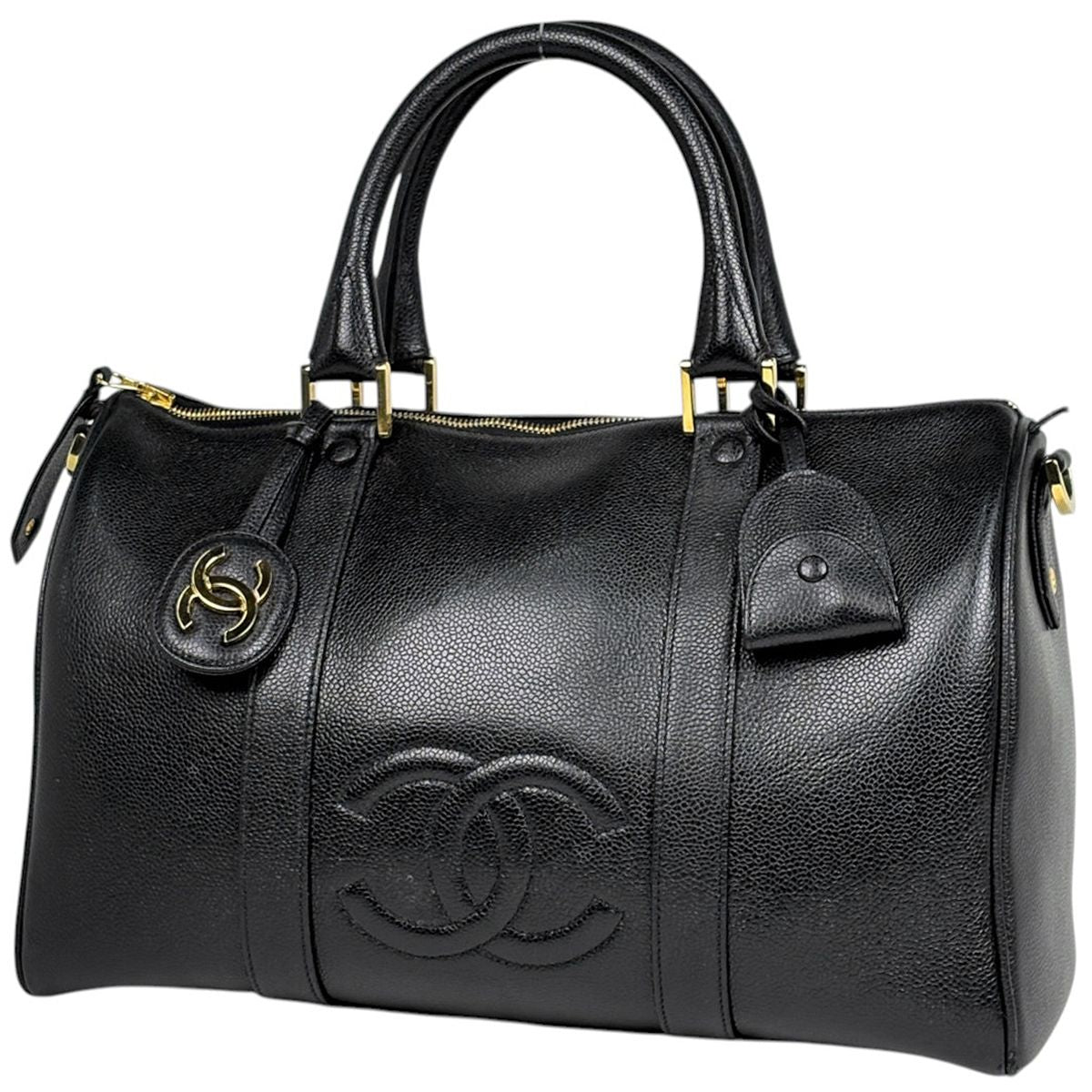 Chanel Handbag CC Logo 2-Way Mini Boston Caviar Leather Black
