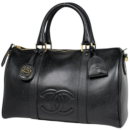 Chanel Handbag CC Logo 2-Way Mini Boston Caviar Leather Black