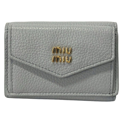 Miu Miu Trifold Wallet Light Blue Leather