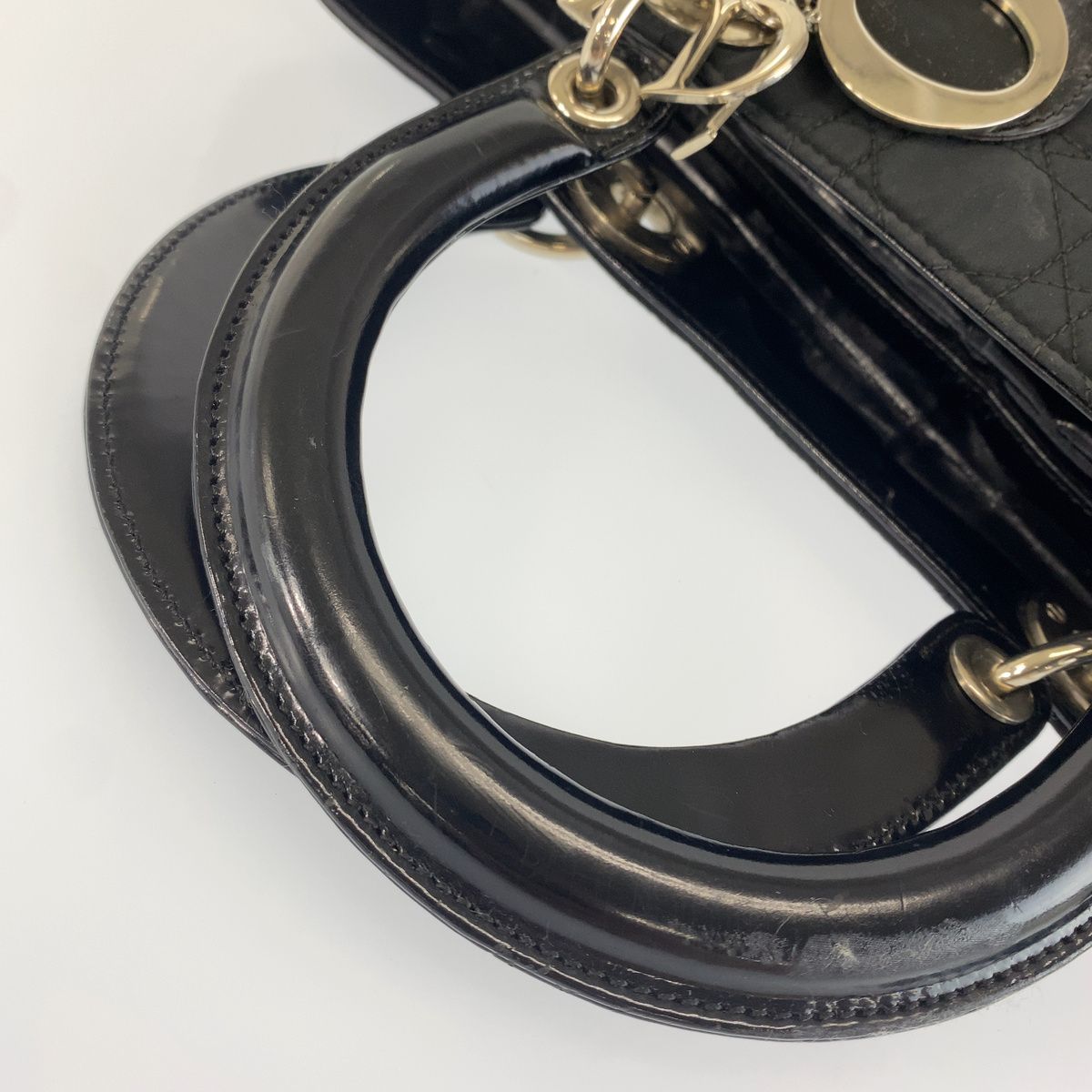 Dior Vintage Cannage Lady Dior Black Canvas Patent Handbag — view 4