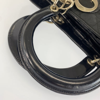 Dior Vintage Cannage Lady Dior Black Canvas Patent Handbag — view 4