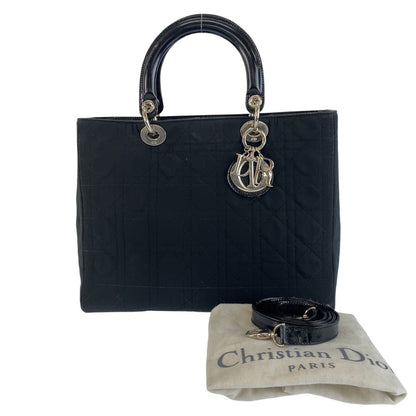 Dior Vintage Cannage Lady Dior Black Canvas Patent Handbag