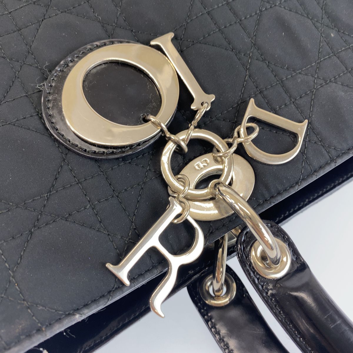 Dior Vintage Cannage Lady Dior Black Canvas Patent Handbag — view 5