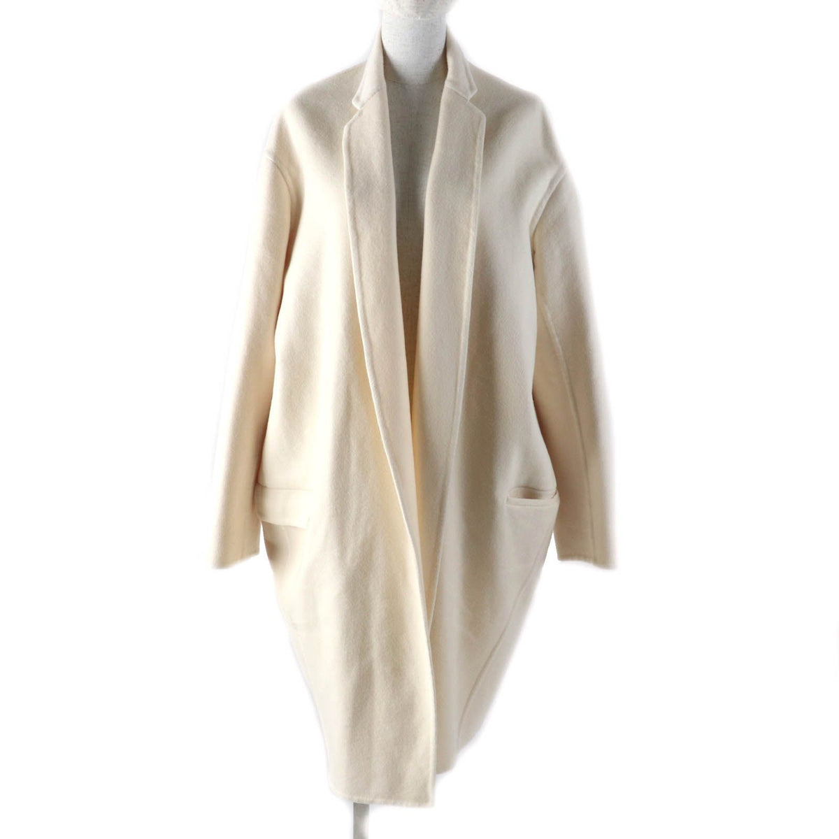 Celine 2 Cashmere 100% Egg Crombie Coat Ivory Hanger with Garment 40