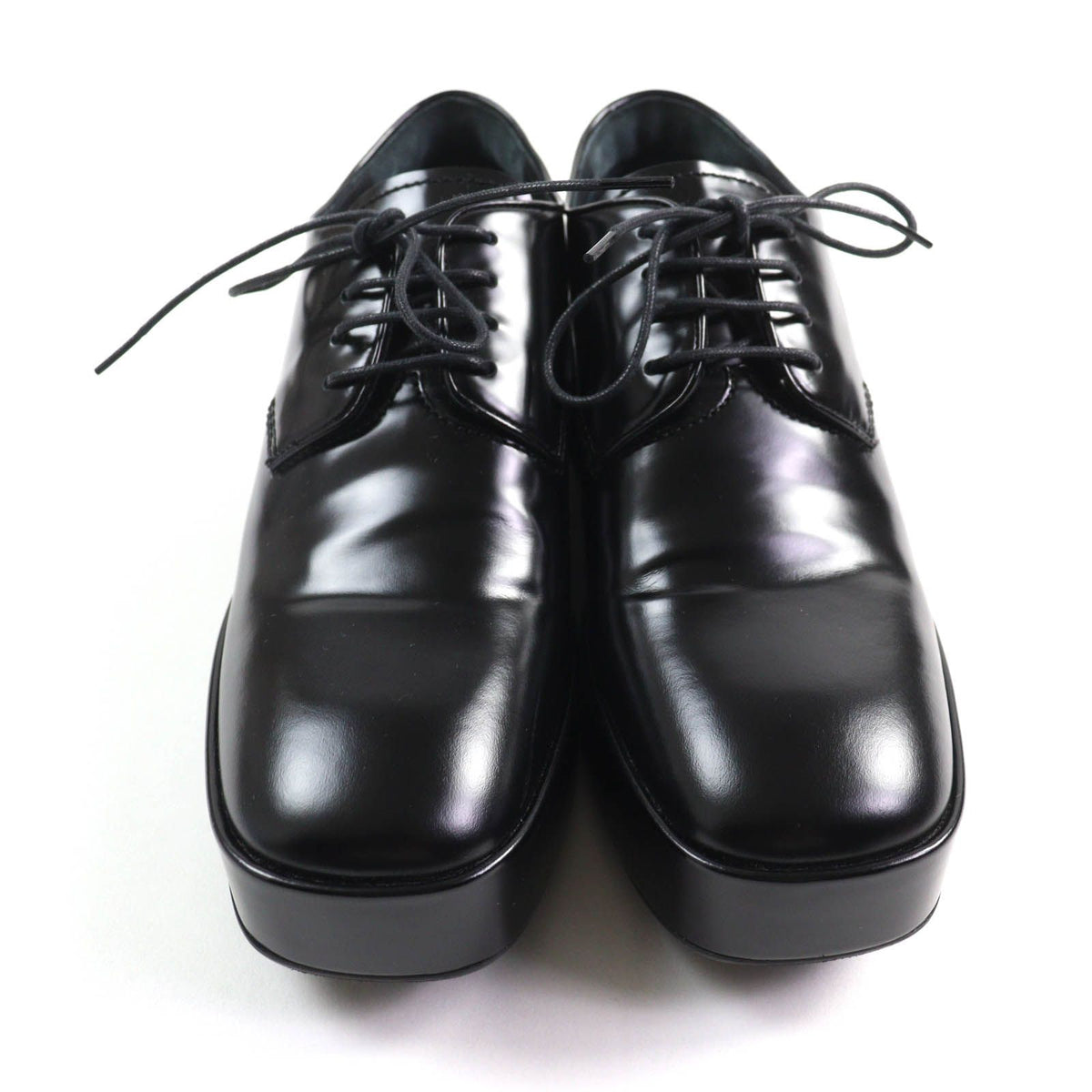 Prada Back Logo Platform Lace-up Leather Shoes Black — view 4