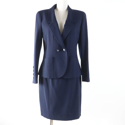 Chanel Vintage 96P CC Logo Button Jacket Skirt Set Navy 38