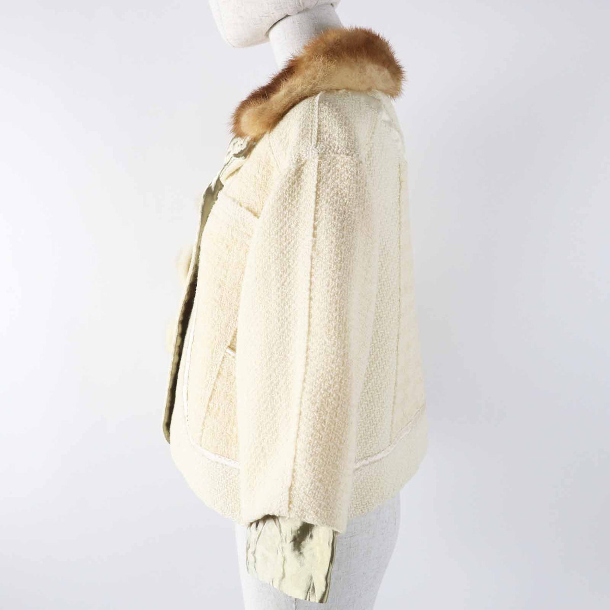 Louis Vuitton Wool 100% Lining Silk Collar Button Mink Jacket Ivory 36 — view 3