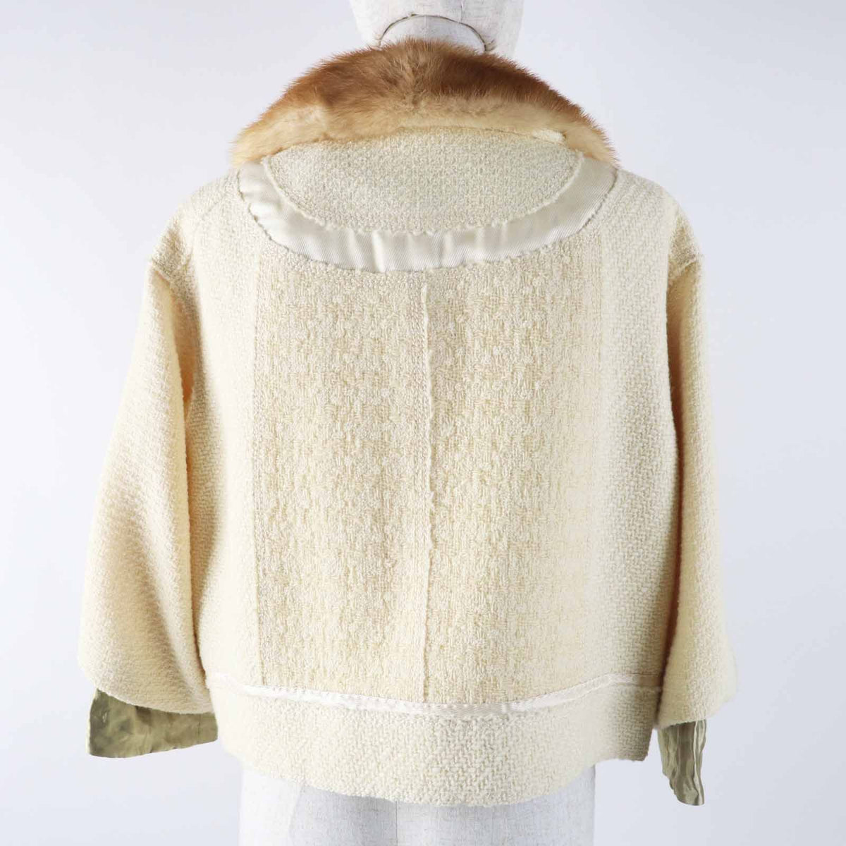 Louis Vuitton Wool 100% Lining Silk Collar Button Mink Jacket Ivory 36 — view 4