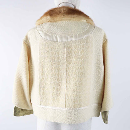 Louis Vuitton Wool 100% Lining Silk Collar Button Mink Jacket Ivory 36 — view 4