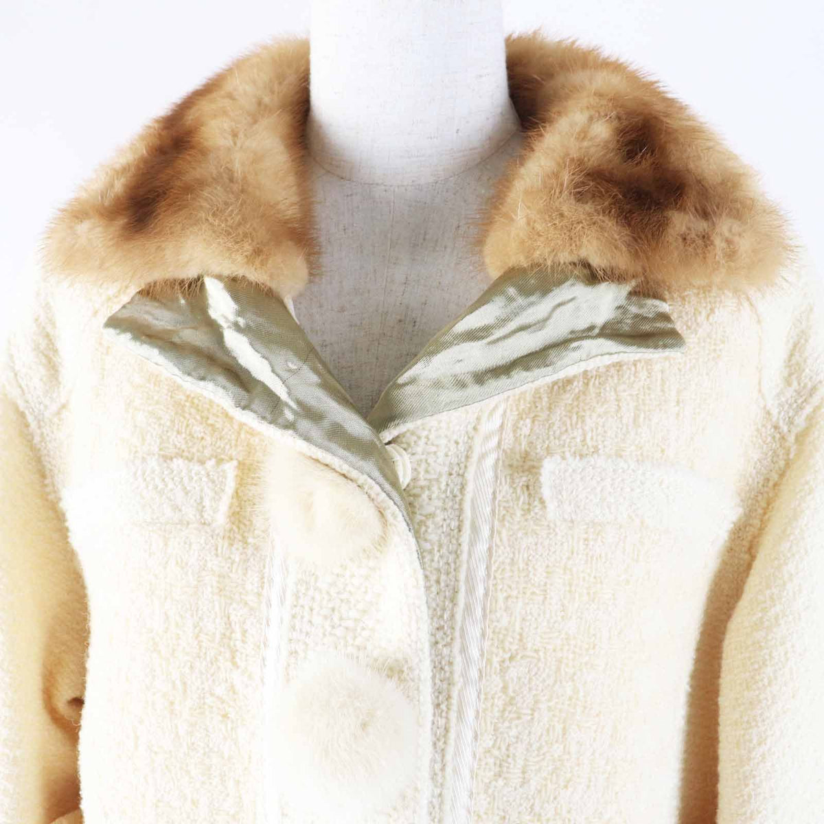 Louis Vuitton Wool 100% Lining Silk Collar Button Mink Jacket Ivory 36 — view 2