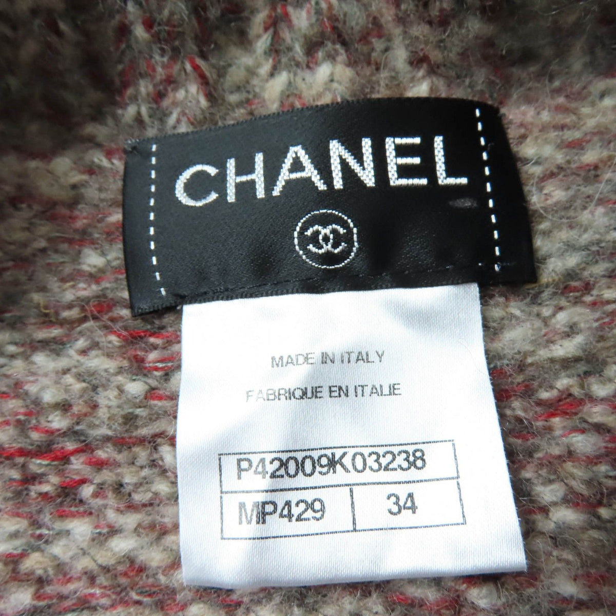 Chanel Cashmere Alpaca Blend CC Logo Button Mixed Knit Cardigan Red 34 — view 6