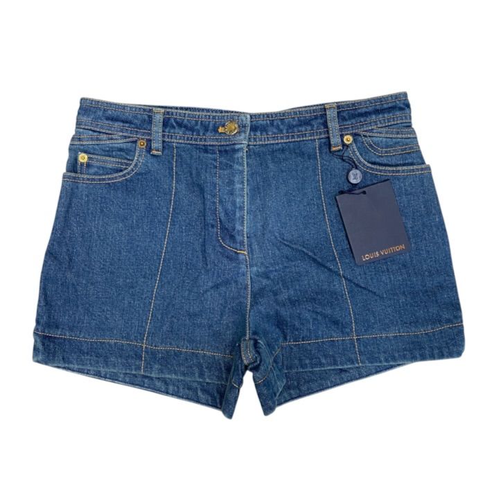 Louis Vuitton Denim Shorts Monogram Patch Cotton Elastane Blue