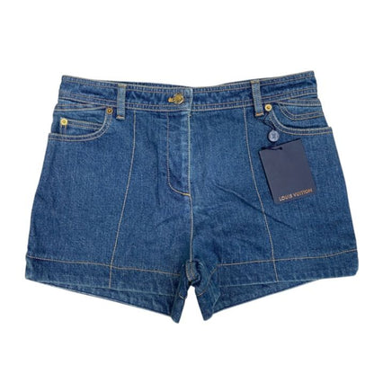 Louis Vuitton Denim Shorts Monogram Patch Cotton Elastane Blue