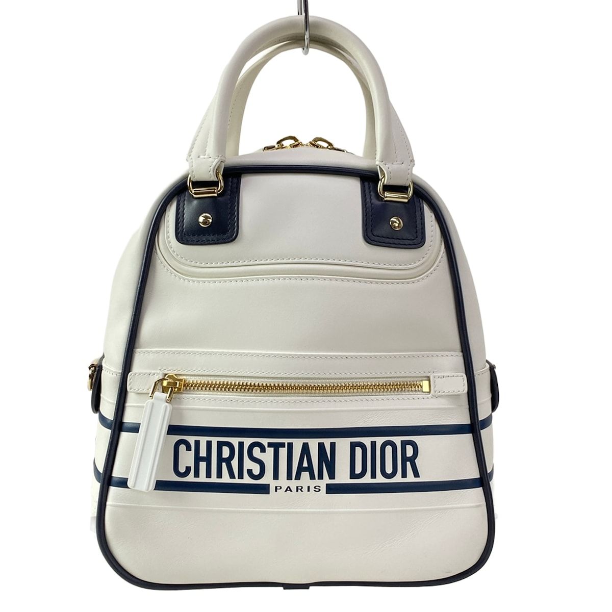Dior Vertical Bowling Bag White Navy Vibe Leather