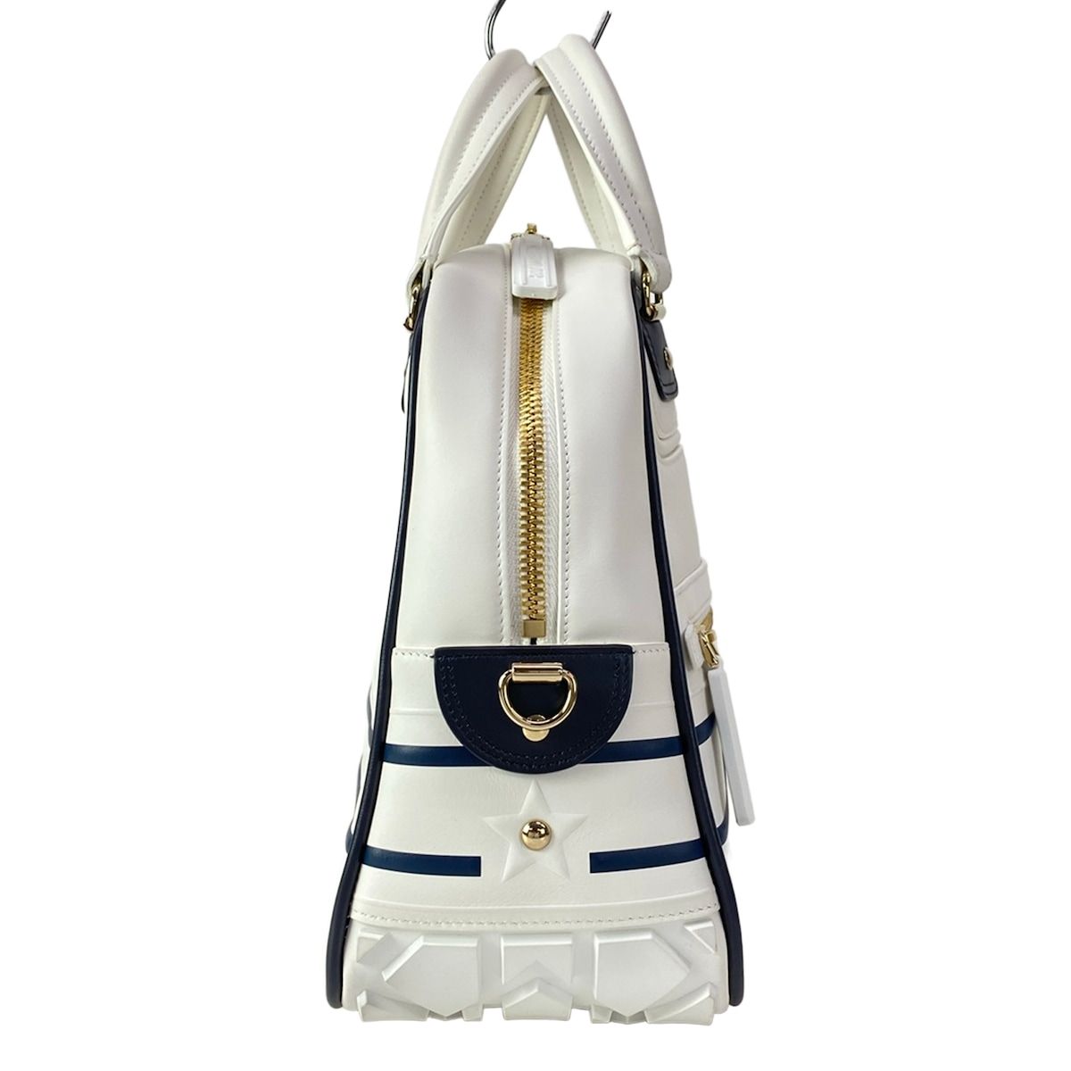 Dior Vertical Bowling Bag White Navy Vibe Leather — view 2