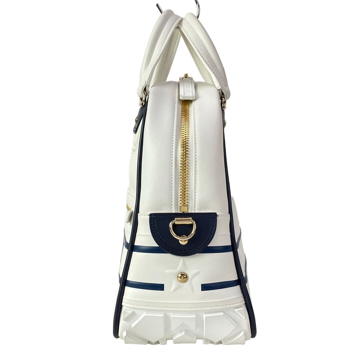 Dior Vertical Bowling Bag White Navy Vibe Leather — view 4
