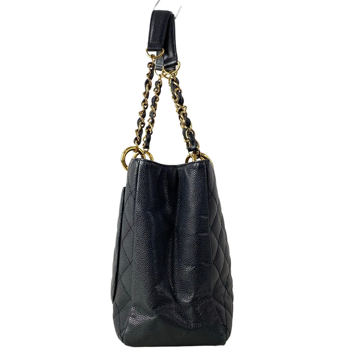 Chanel Tote Bag Reprint Chain Black CC Logo Gold — view 2