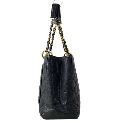Chanel Tote Bag Reprint Chain Black CC Logo Gold — view 2