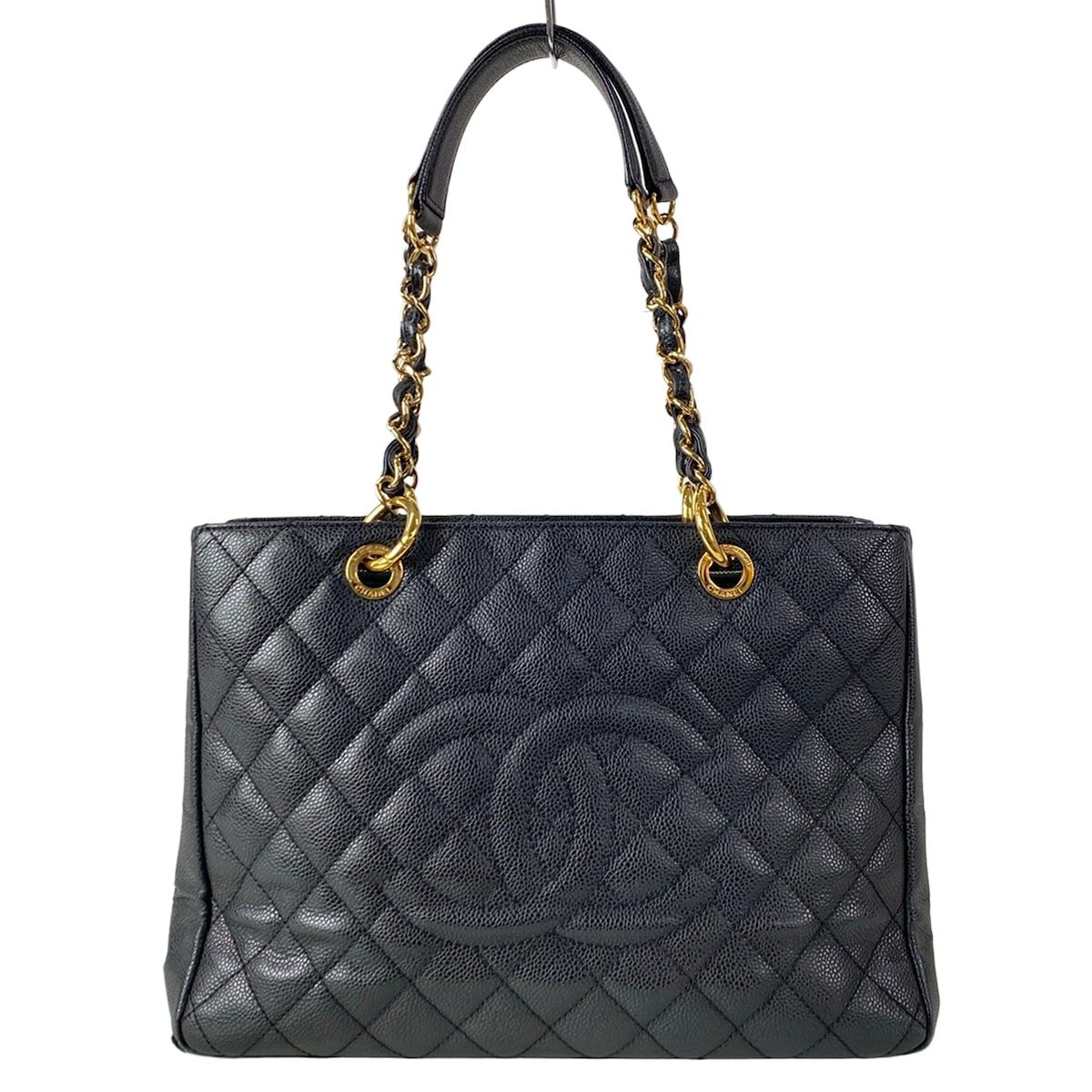 Chanel Tote Bag Reprint Chain Black CC Logo Gold