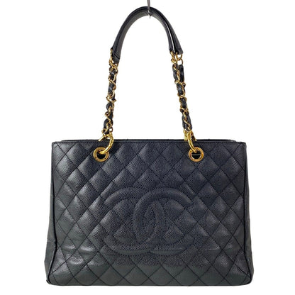 Chanel Tote Bag Reprint Chain Black CC Logo Gold