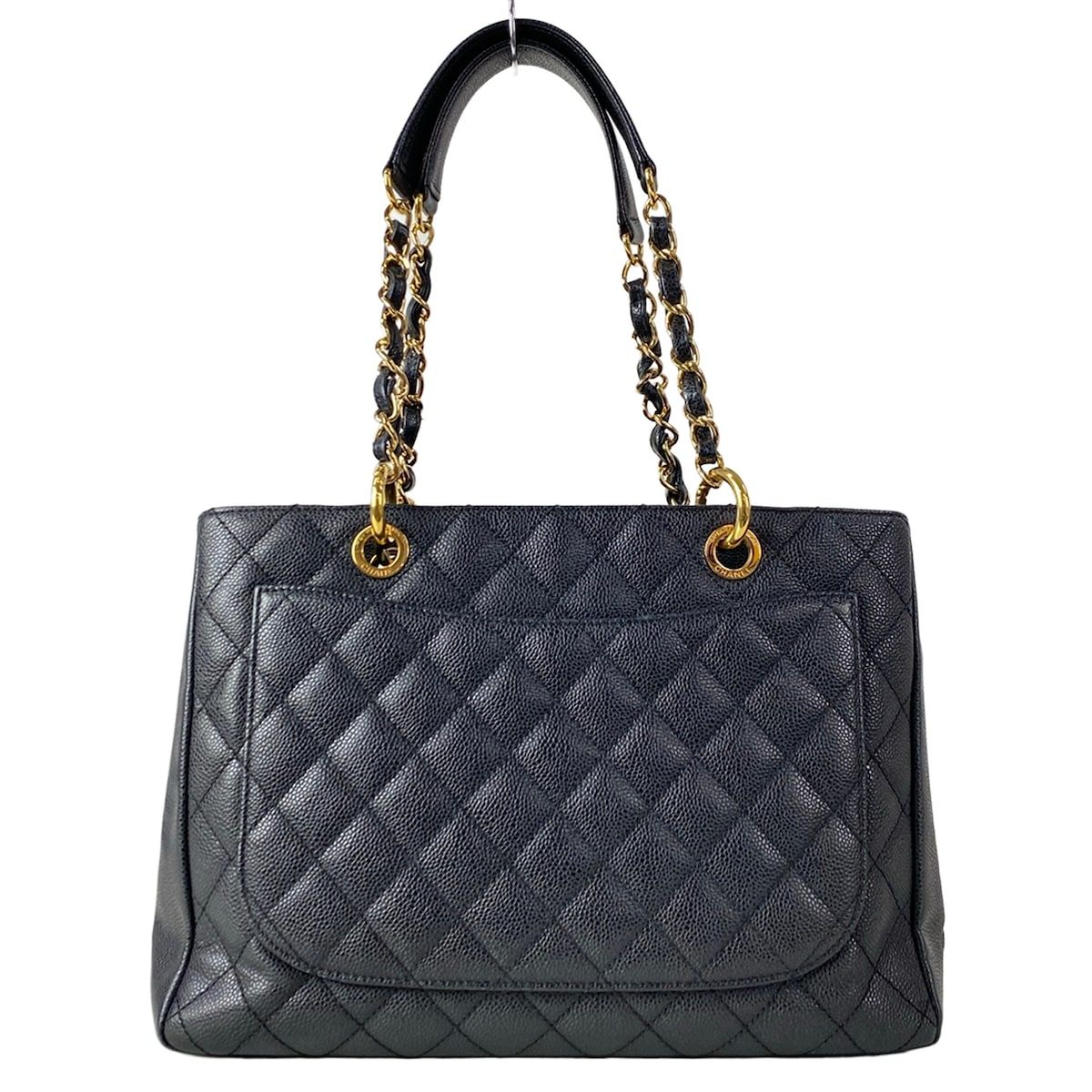 Chanel Tote Bag Reprint Chain Black CC Logo Gold — view 3