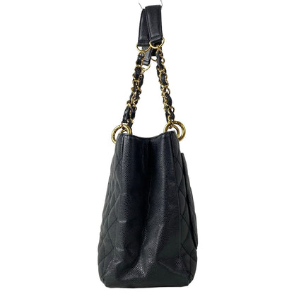 Chanel Tote Bag Reprint Chain Black CC Logo Gold — view 4