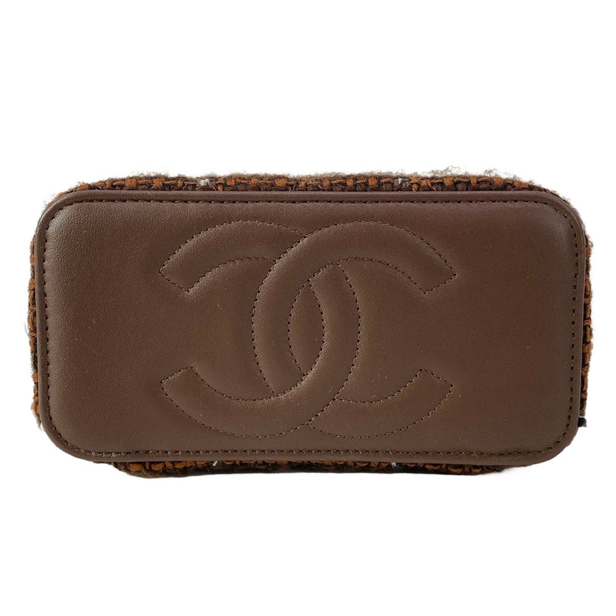 Chanel Vanity Bag Quilted Brown Dark White 2-Way Chain Shoulder Gold — view 5