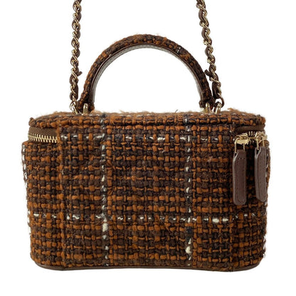 Chanel Vanity Bag Quilted Brown Dark White 2-Way Chain Shoulder Gold — view 3