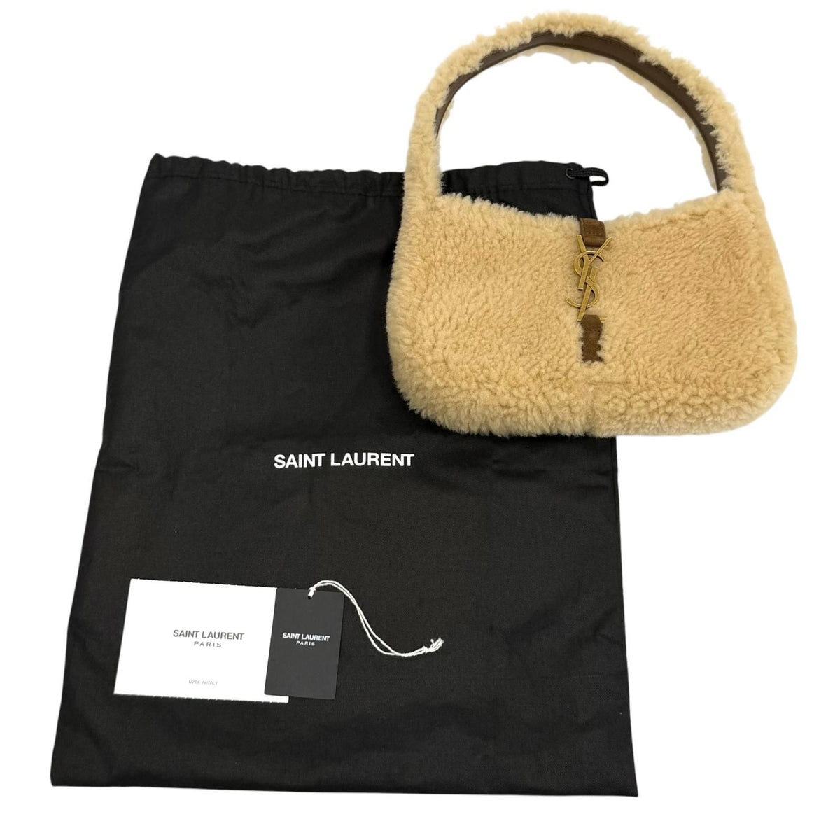 Saint Laurent Paris le 5 7 Shearling Suede Leather Mini Hobo Fleece — view 2
