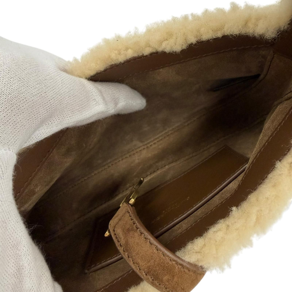 Saint Laurent Paris le 5 7 Shearling Suede Leather Mini Hobo Fleece — view 6