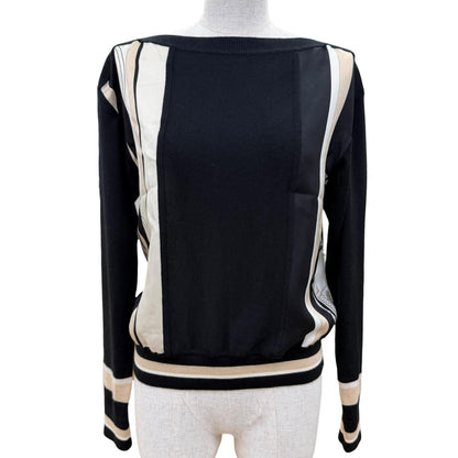 Hermes Ex-Libris Silk Cashmere Twillaine Long Sleeve Knit Black Sweater 34