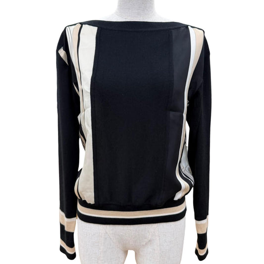Hermes Ex-Libris Silk Cashmere Twillaine Long Sleeve Knit Black Sweater 34