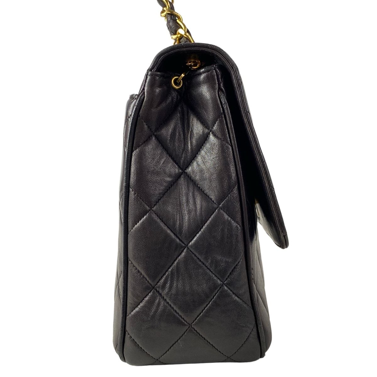 Chanel Shoulder Bag Quilted Black Chain Gold Lambskin — view 2
