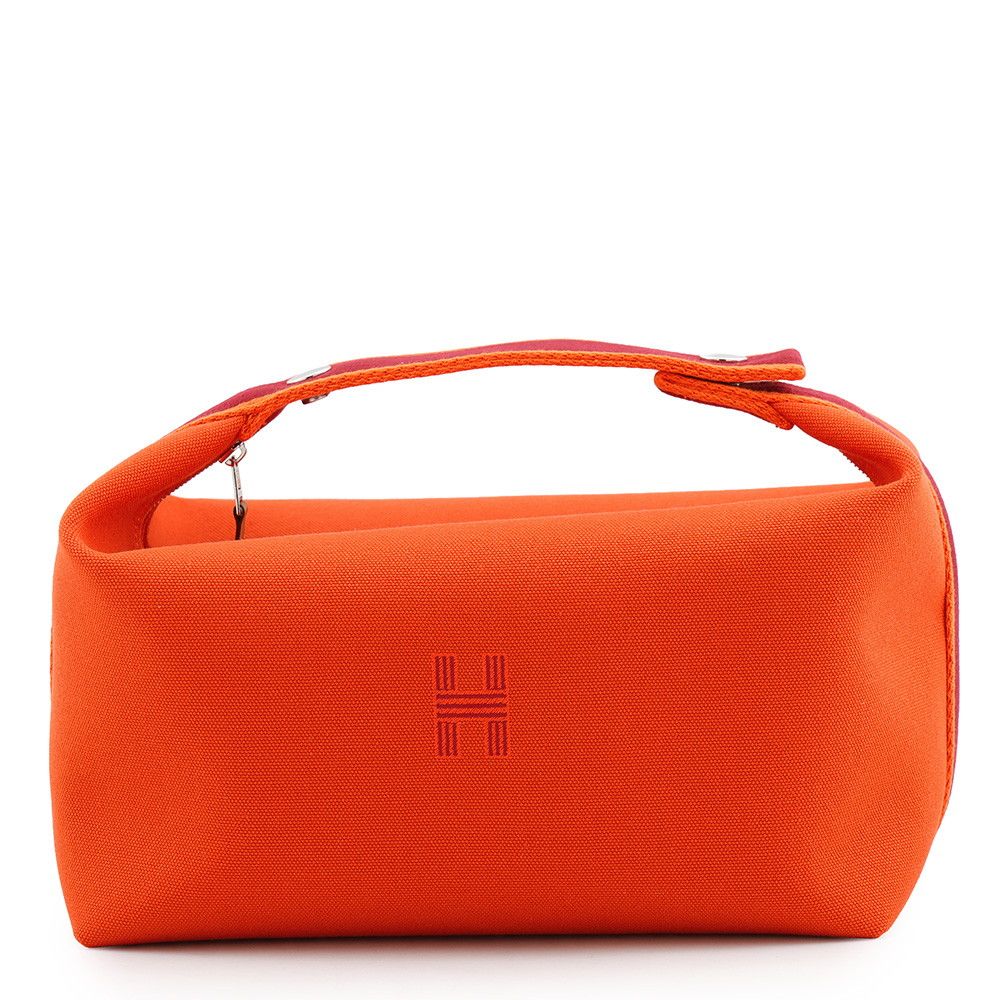 Hermes Pouch Bride-a-Brac GM Orange Fu Silver Canvas Case
