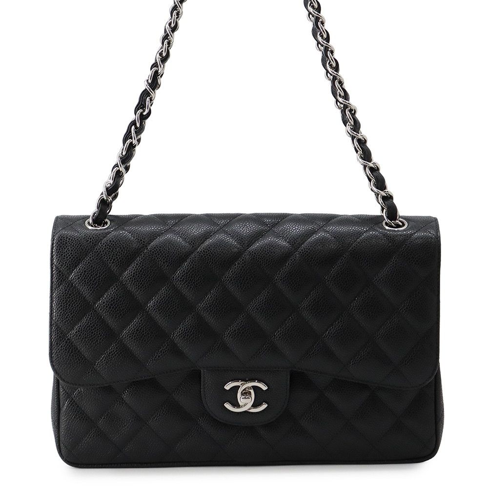 Chanel Chain Shoulder Bag Quilted 30 CC Logo Caviar Leather Black