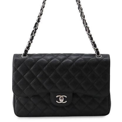 Chanel Chain Shoulder Bag Quilted 30 CC Logo Caviar Leather Black