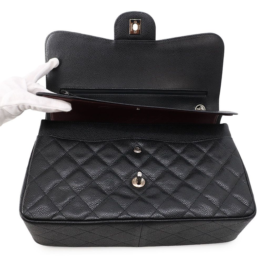 Chanel Chain Shoulder Bag Quilted 30 CC Logo Caviar Leather Black — view 6