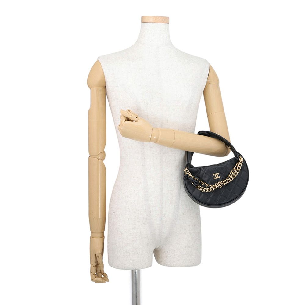 Chanel Handbag Double Chain Bow Hobo Pouch Quilted CC Logo Ribbon Caviar — view 4