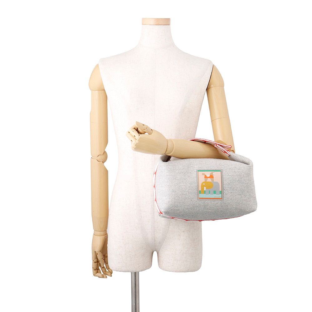 Hermes Handbag Bride-a-Brac Animo Block GM Granit Silver Toile Chevron Pouch — view 4