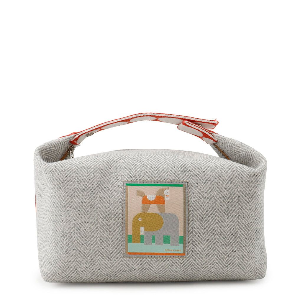 Hermes Handbag Bride-a-Brac Animo Block GM Granit Silver Toile Chevron Pouch