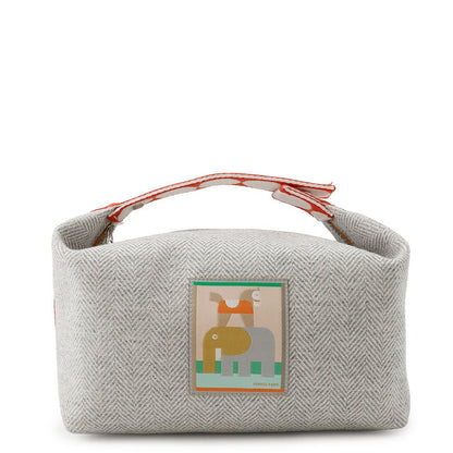 Hermes Handbag Bride-a-Brac Animo Block GM Granit Silver Toile Chevron Pouch