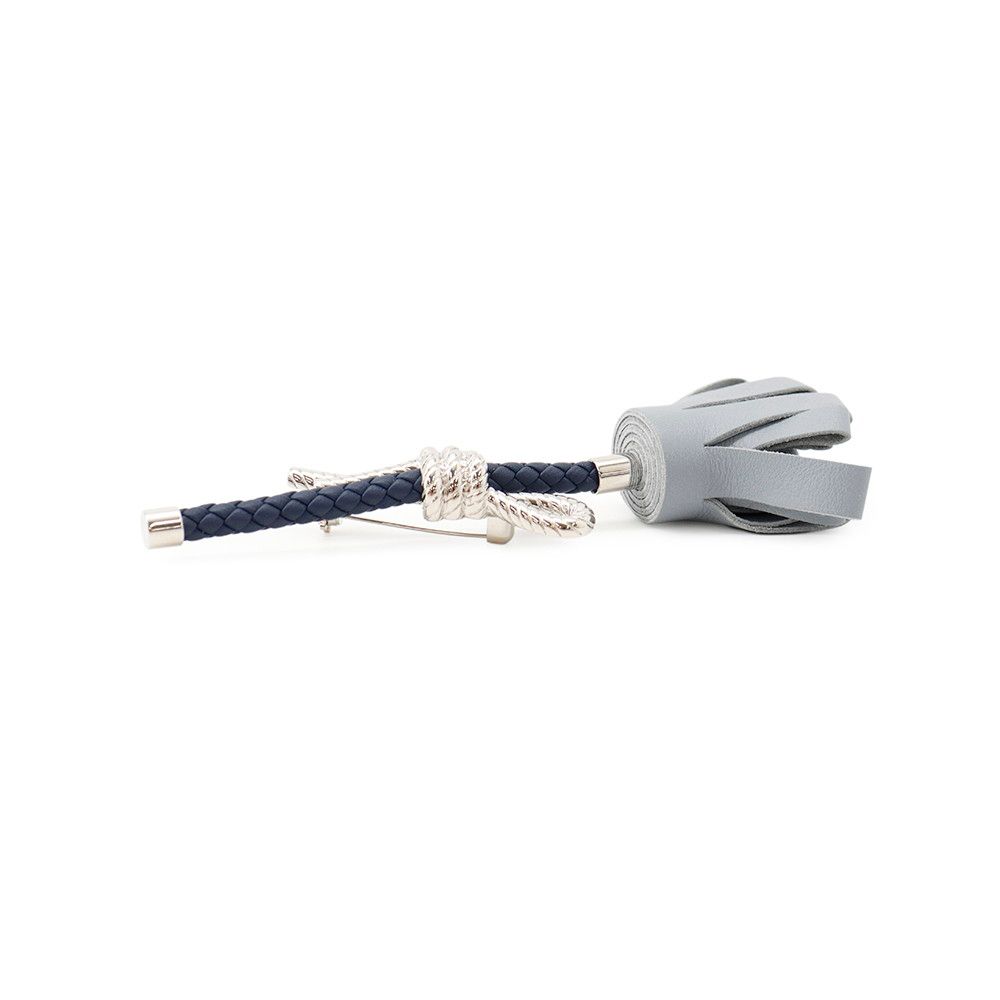 Hermes Brooch Fleur Blue Lin Navy Silver Swift — view 2