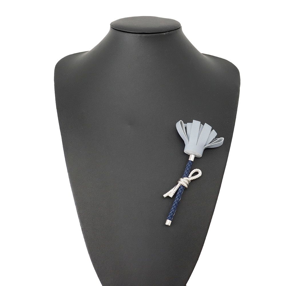 Hermes Brooch Fleur Blue Lin Navy Silver Swift — view 4