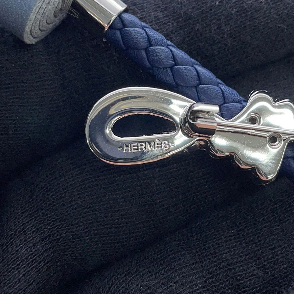 Hermes Brooch Fleur Blue Lin Navy Silver Swift — view 6